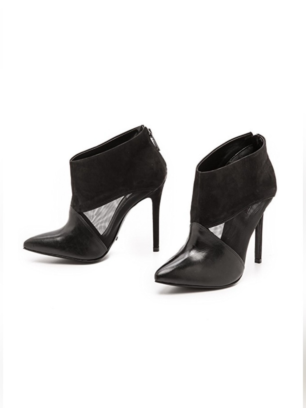 Schutz Pia Black Leather Mesh Booties 6.5 Women’s Pointed Toe